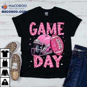 Leopard Game Day Pink American Football Tackle Breast Cancer Tshirt