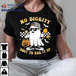 No Diggity Bout To Bag It Up Boys Kids Retro Ghost Halloween Shirt