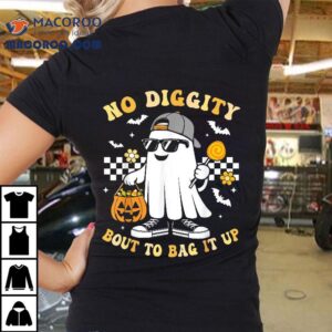 No Diggity Bout To Bag It Up Boys Kids Retro Ghost Halloween Tshirt