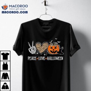 Peace Love Halloween Happy Pumpkin Leopard Heart Shirt