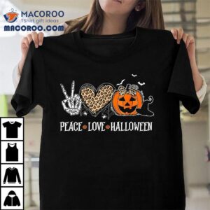 Peace Love Halloween Happy Pumpkin Leopard Hear Tshirt
