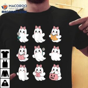 Pink Coquette Bow Cute Ghost Halloween Spooky Season Tshirt