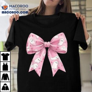 Pink Ghost Bow Coquette Halloween Spooky Season Wo Girls Shirt