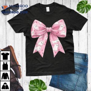 Pink Ghost Bow Coquette Halloween Spooky Season Wo Girls Tshirt