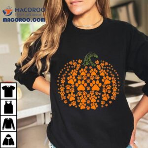 Pumpkin Dog Cat Paw Print Halloween Pet Lover Shirt