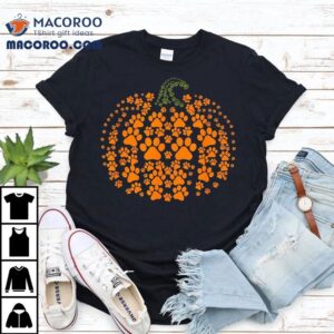 Pumpkin Dog Cat Paw Print Halloween Pet Lover Tshirt