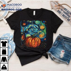 Pumpkin Halloween Starry Night Van Gogh Thanksgiving Fall Tshirt