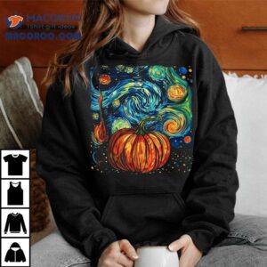 Pumpkin Halloween Starry Night Van Gogh Thanksgiving Fall Tshirt
