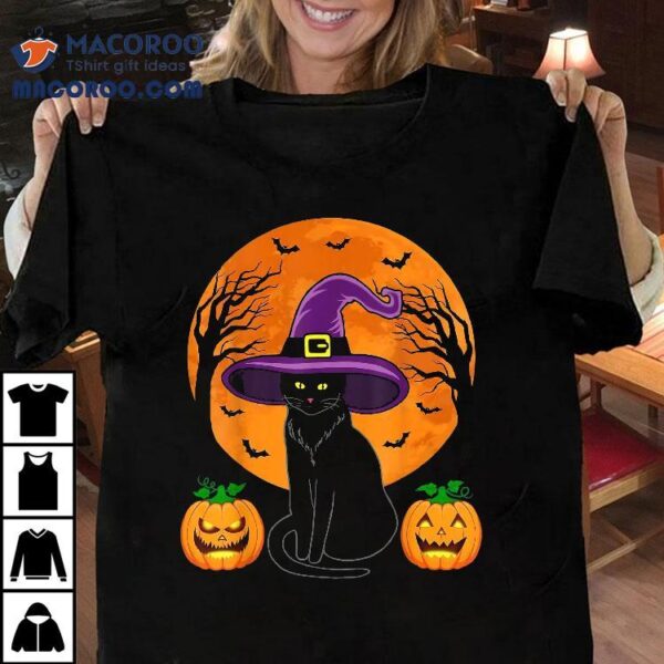 Retro Black Cat Halloween Pumpkin Costume Kids Girls Shirt