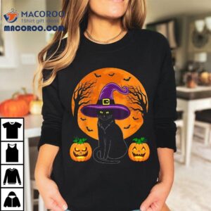 Retro Black Cat Halloween Pumpkin Costume Kids Girls Shirt