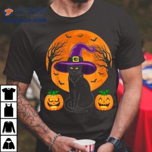 Retro Black Cat Halloween Pumpkin Costume Kids Girls Tshirt