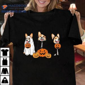 Retro Funny Ghost And Witch Corgi Dog Pumpkin Halloween Cute Shirt