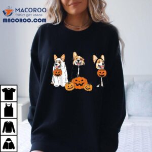 Retro Funny Ghost And Witch Corgi Dog Pumpkin Halloween Cute Shirt