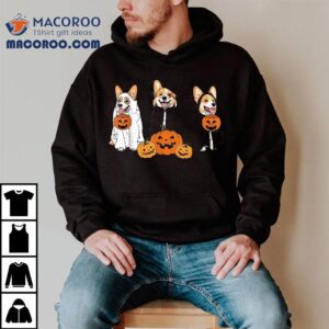 Retro Funny Ghost And Witch Corgi Dog Pumpkin Halloween Cute Tshirt