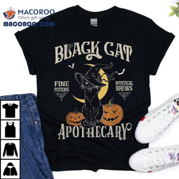 Retro Scary Halloween Costume Black Cat Salem Apothecary Shirt