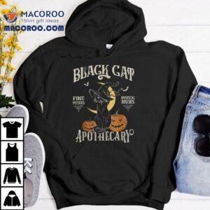 Retro Scary Halloween Costume Black Cat Salem Apothecary Tshirt