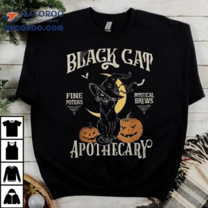 Retro Scary Halloween Costume Black Cat Salem Apothecary Tshirt