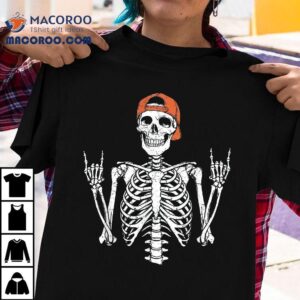 Rocker Skeleton Cap Skater Halloween Rock Boys Kids Tshirt
