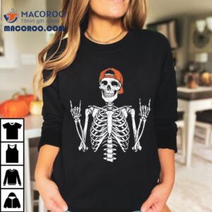 Rocker Skeleton Cap Skater Halloween Rock Boys Kids Tshirt
