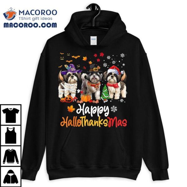 Shih Tzu Dog Halloween Christmas Happy Hallothanksmas Shirt