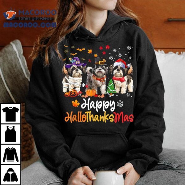 Shih Tzu Dog Halloween Christmas Happy Hallothanksmas Shirt