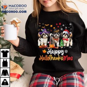 Shih Tzu Dog Halloween Christmas Happy Hallothanksmas Tshirt