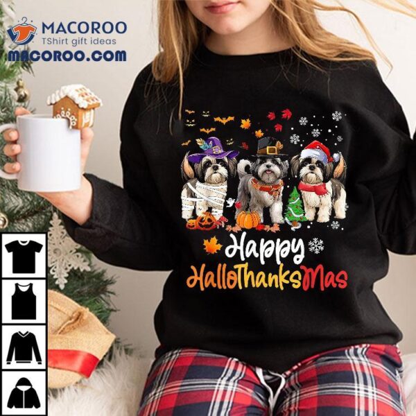 Shih Tzu Dog Halloween Christmas Happy Hallothanksmas Shirt