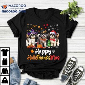 Shih Tzu Dog Halloween Christmas Happy Hallothanksmas Tshirt