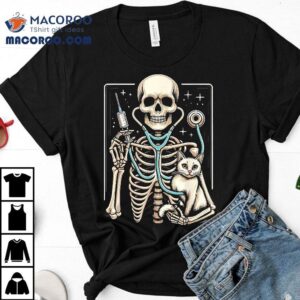 Skeleton Hug Cat Vet Tech Veterinarian Veterinary Halloween Tshirt