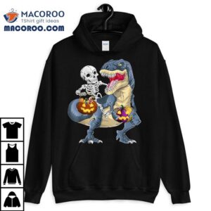 Skeleton Riding Dinosaur Halloween Funny Pumpkin Shirt