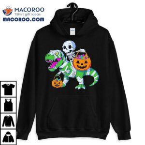 Skeleton Riding T-rex Mummy Dinosaur Halloween Funny Pumpkin Shirt