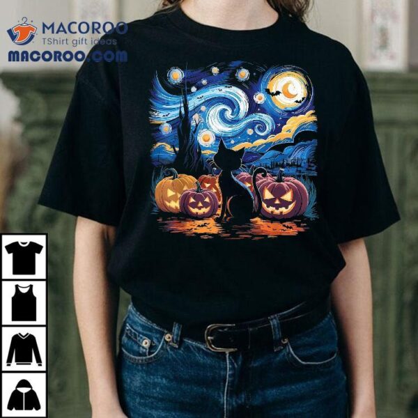 Starry Night Halloween Black Cat I’m Fine Bloody Shirt