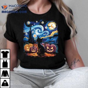 Starry Night Halloween Black Cat I M Fine Bloody Tshirt