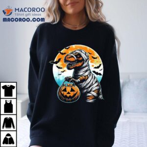 T Rex Dinosaur Mummy Pumpkin Bats Funny Retro Halloween Tshirt