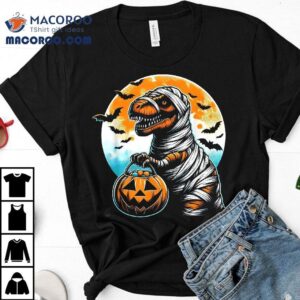 T Rex Dinosaur Mummy Pumpkin Bats Funny Retro Halloween Tshirt
