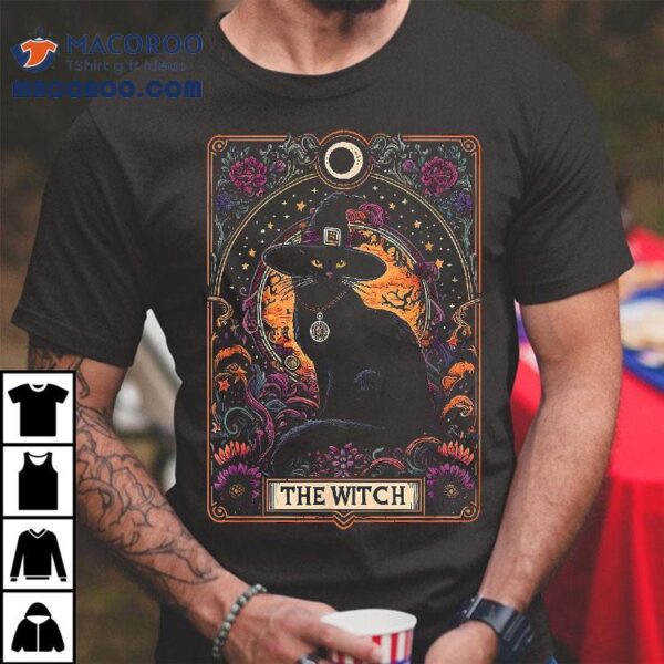 The Witch Cat Tarot Card Halloween Vintage Gothic Shirt