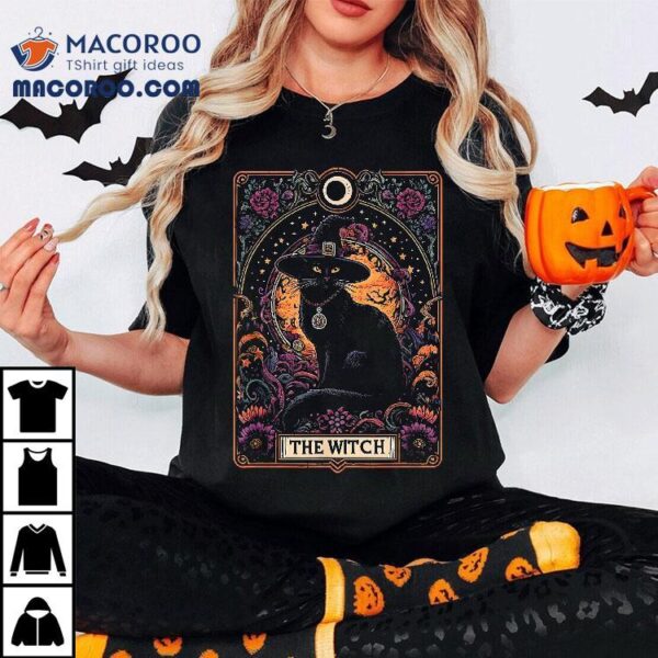 The Witch Cat Tarot Card Halloween Vintage Gothic Shirt