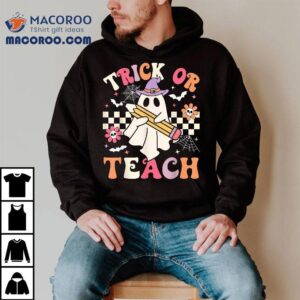 Trick Or Teach Groovy Teacher Halloween Retro Floral Ghost Shirt Trick Or Teach Groovy Teacher Halloween Retro Floral Ghost Shirt