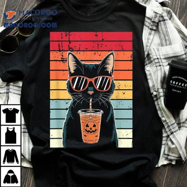 Trick Or Treat Black Cat Hipster Funny Halloween Shirt