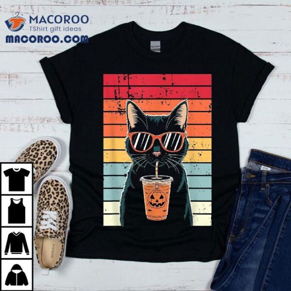 Trick Or Treat Black Cat Hipster Funny Halloween Shirt