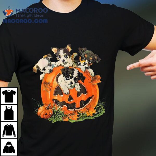 Vintage 90s Dog Retro Pumpkin Puppies Halloween Lovers Shirt