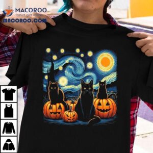 Black Cat Halloween Shirts Lovers Pumpkin Starry Night Shirt