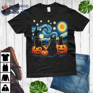 Black Cat Halloween S Lovers Pumpkin Starry Nigh Tshirt