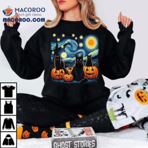 Black Cat Halloween S Lovers Pumpkin Starry Nigh Tshirt