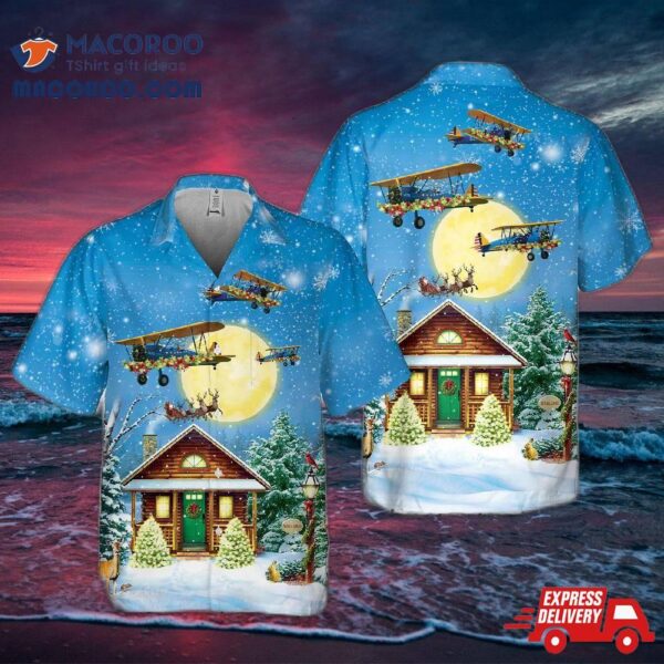 Boeing/stearman Pt-17 Christmas Pocket Hawaiian Shirt