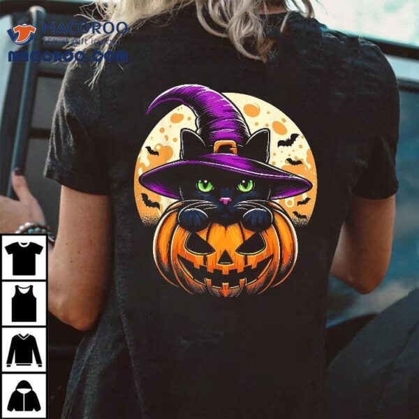 Cat Halloween Pumpkin Black Shirt