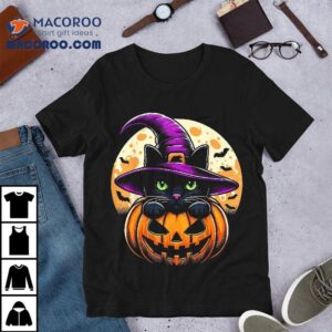 Cat Halloween Pumpkin Black Tshirt