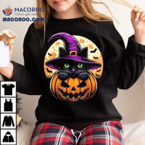 Cat Halloween Pumpkin Black Tshirt