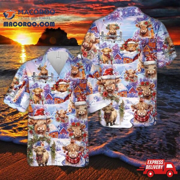 Christmas Highland Cow Hawaiian Shirt