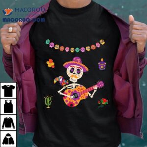 Cute Dia De Los Muertos Mexican Kids Sugar Skeleton Guitar Tshirt